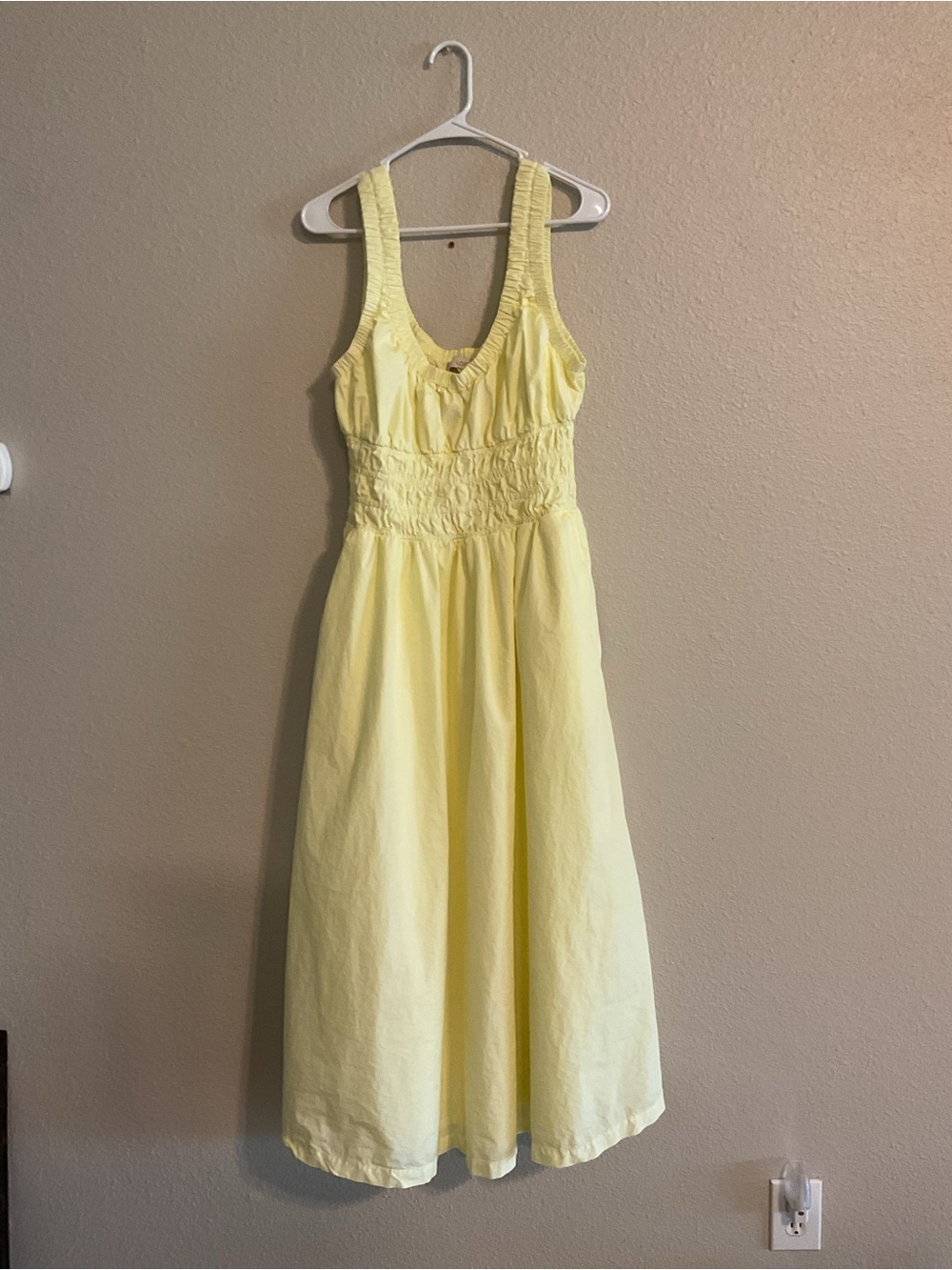 LOFT Pale Yellow Smocked Waist Midi Dress